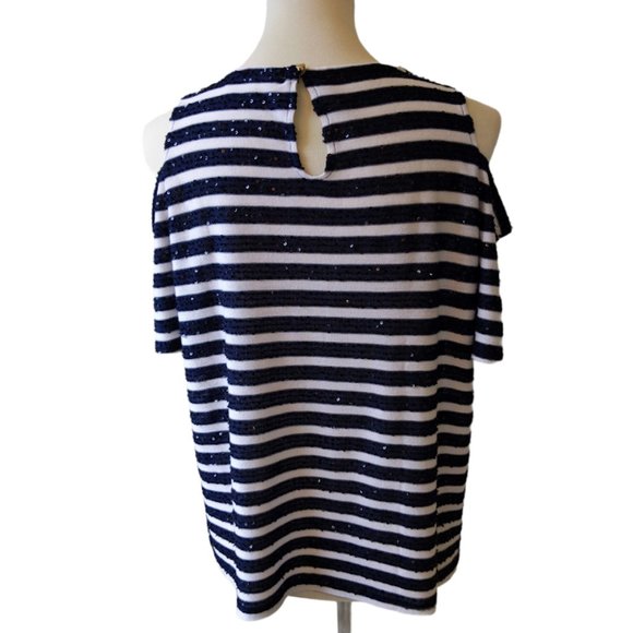 Chico's Cold Shoulder Striped Sequin Top L - Picture 4 of 6